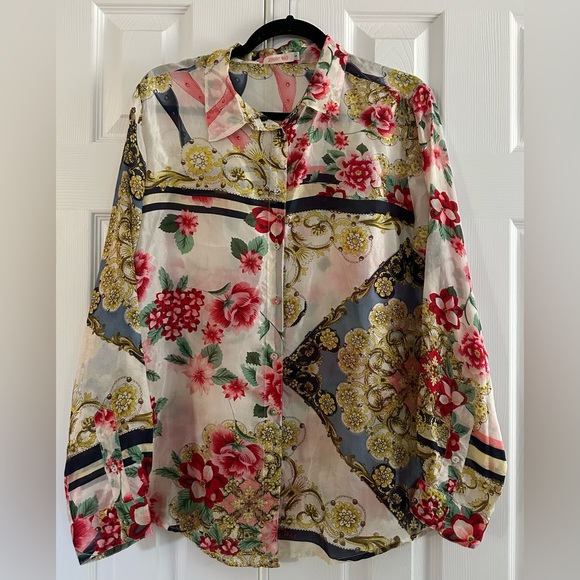 Johnny was silk floral button up blouse shirt size small - Picture 1 of 7